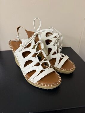 Women’s White Lace-Up Espadrille Wedge Sandals